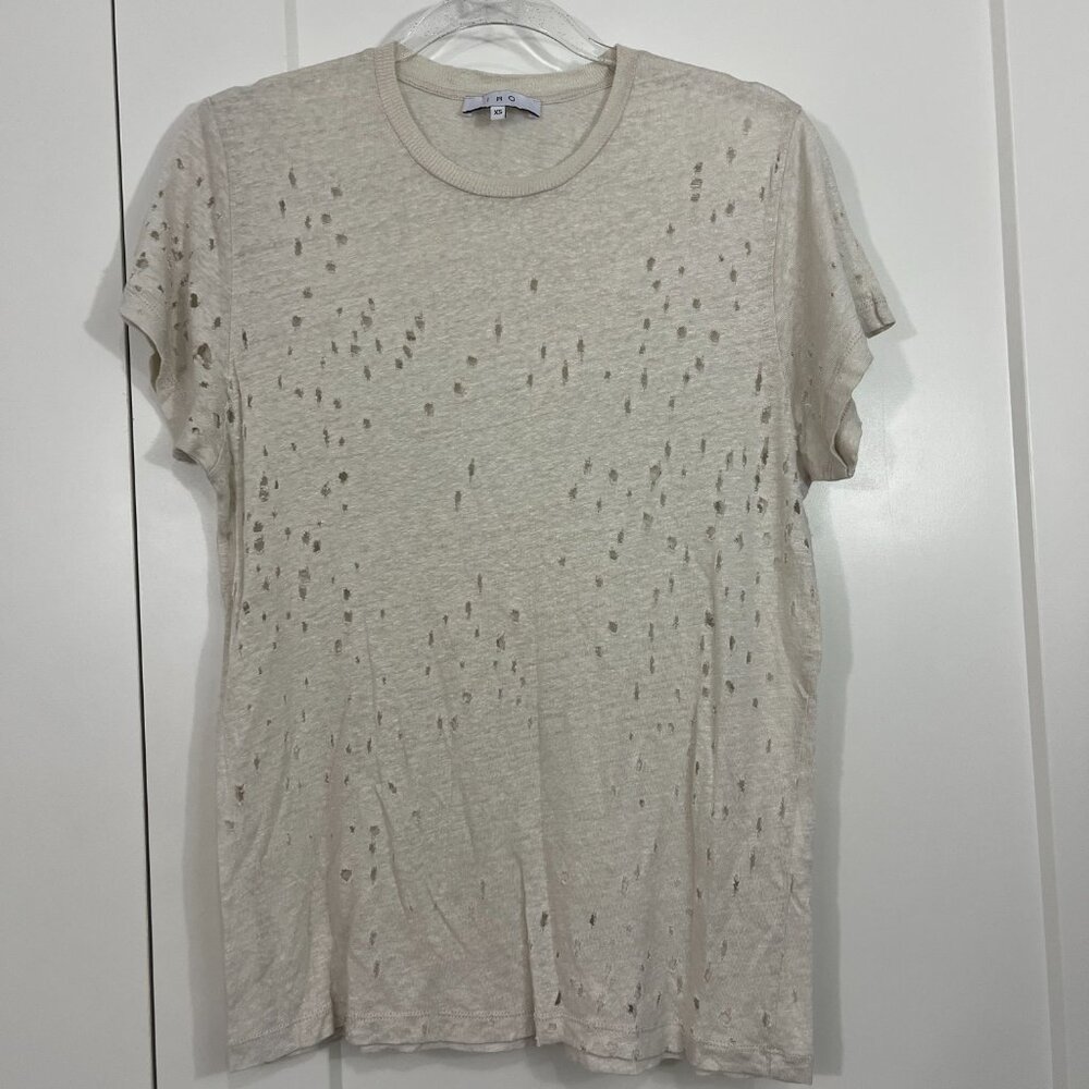 IRO XS Cream White Sija Distressed Linen Short Sleeve T-Shirt Top - Picture 6 of 13